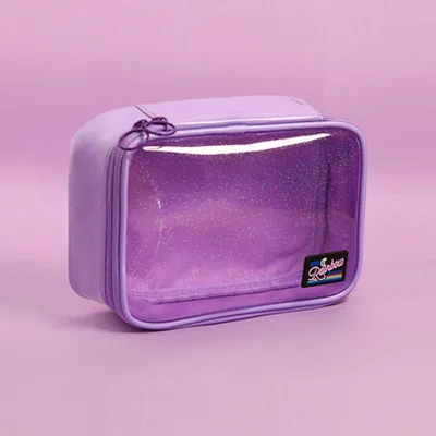 Purple Прозрачная косметичка для женщин путешествия ПВХ пакет для хранения водонепроницаемый девушки большой емкости Макияж сумка Корея Япония - Цвет: Purple