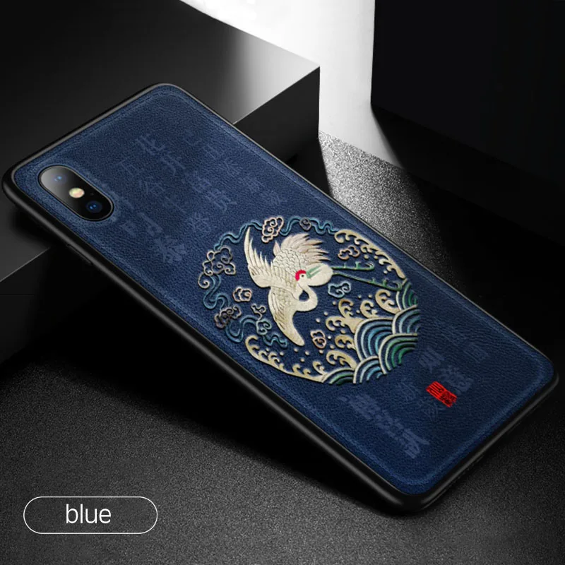 Blue Роскошный кожаный рельефный чехол с рисунком для iPhone 11 Pro XS MAX XR X, силиконовый мягкий чехол s, чехол для iPhone 7, 8, 6, 6S Plus, оболочка - Цвет: Blue