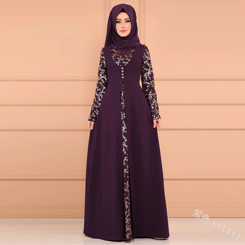 purple Элегантное мусульманское платье с принтом abaya, вечернее платье, кардиган-кимоно, длинные халаты Jubah, Ближний Восток, Eid, Рамадан, исламский - Цвет: purple