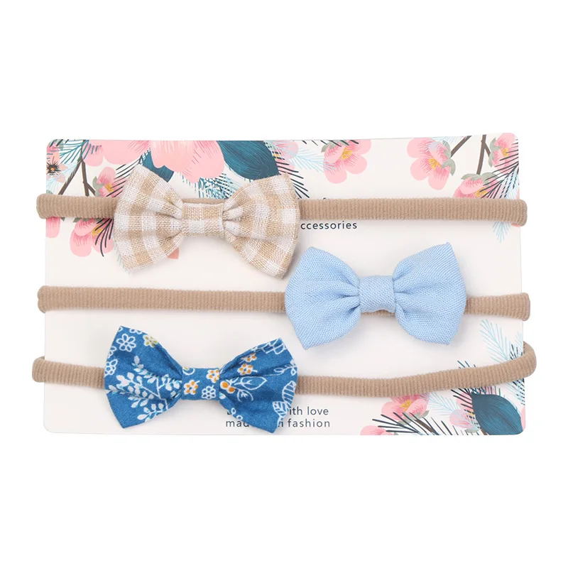 Мини льняные бантики на нейлоновой повязке эластичные повязки с бантом для