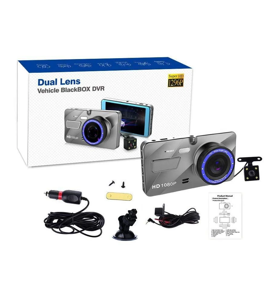 Новый видеорегистратор с двойным объективом для автомобиля Full HD 1080 P 4 "ips