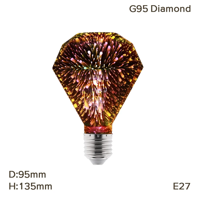 3D G95 Diamond Bulb 3D E27 светодиодный лампы 220V Красочные фейерверки светодиодный лампы Эдисона Праздник Рождественская звезда декорация Bombillas lampada светодиодный потолочный светильник Lamparas - Испускаемый цвет: 3D G95 Diamond Bulb