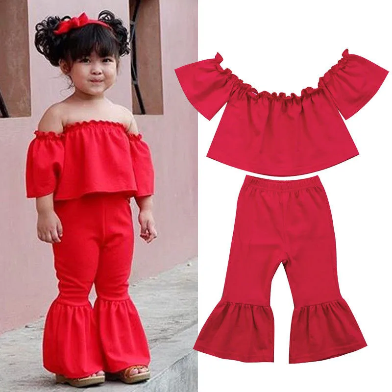 Комплект из 2 предметов для маленьких девочек рубашка с рюшами и вырезом лодочкой