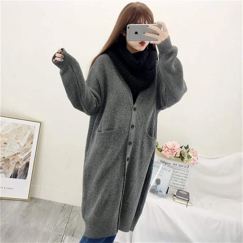 QIHUANG New Long Cardigan Women Sweater 2018 Autumn Winter Warm Knit Casual Single Breasted Loose Oversized Coat |