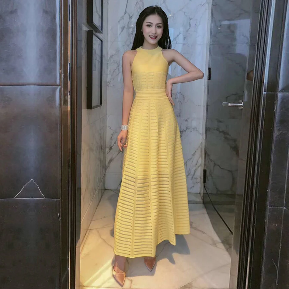 ADYCE новое летнее желтое Бандажное платье для женщин Vestido сексуальное без рукавов