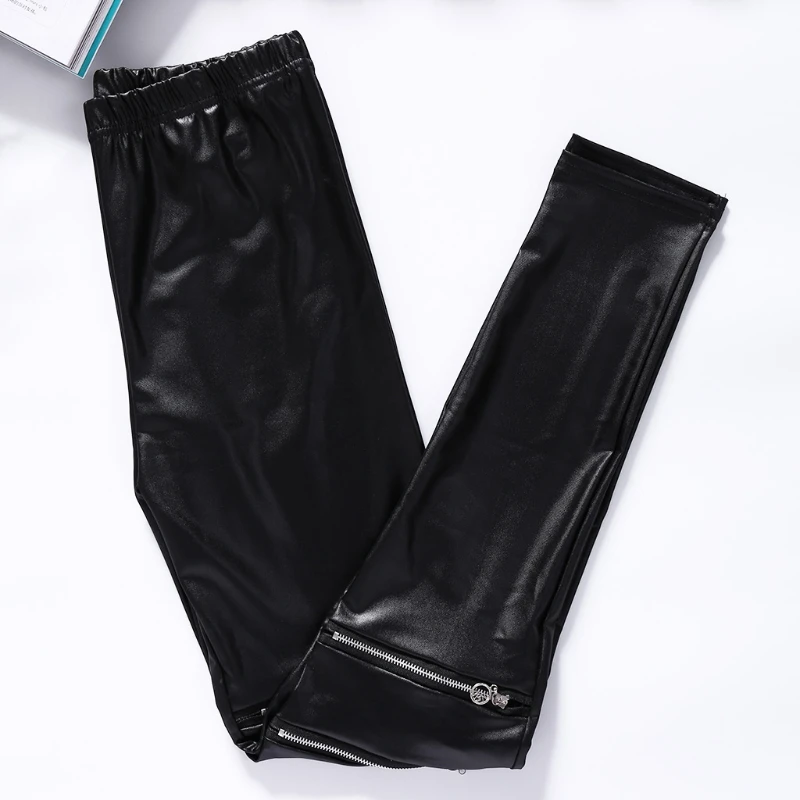 

Womens Leggings Faux Leather Stretch Skinny Pencil Pants Zipper Decoration