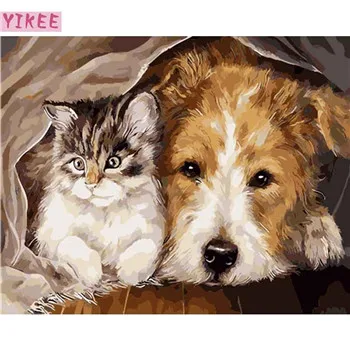 

YIKEE diamond painting dog and cat Full Drill Diamond Embroidery Sale Handmade Wall Decor Scenery Mosaic Crystal k647