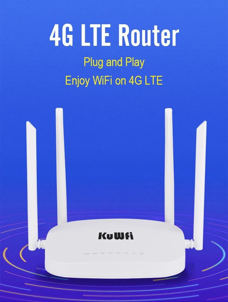 KuWfi 4G CPE роутер 3g/4G LTE Wifi роутер 300 Мбит/с беспроводной роутер CPE с 4 шт внешними антеннами поддержка 4G в LAN устройство