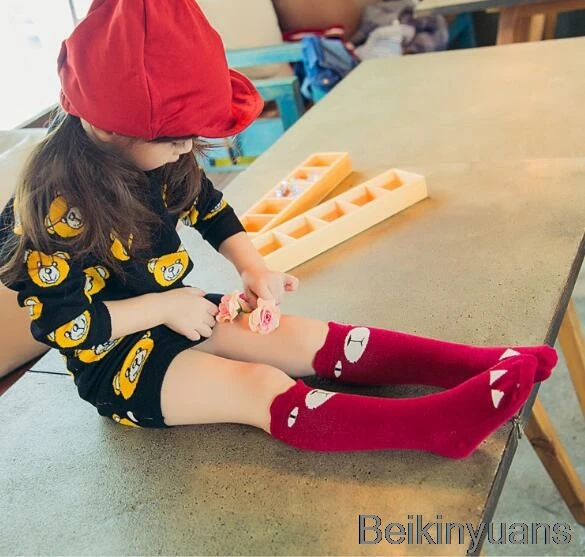 Red bear 1 pair male baby girl socks warm cartoon fox cotton cute knee socks unisex fashion cartoon baby warm boots socks cartoon - Цвет: Red bear