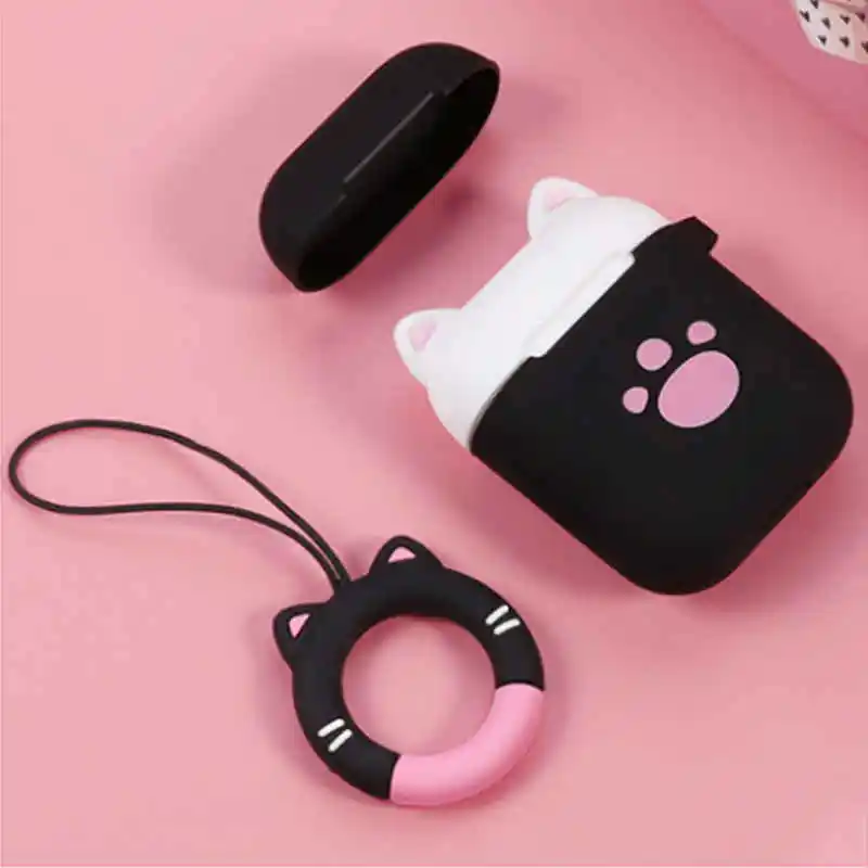 Black Cat Claw Милый мультфильм кошка Наушники с когтями чехол силиконовый защитный чехол для Airpad i10 TWS Противоударная защита для наушников чехол с кольцом - Цвет: Black Cat Claw