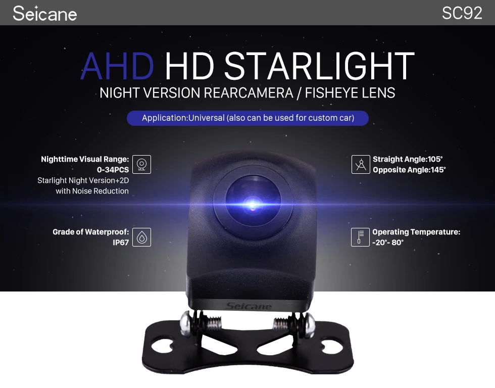 Seicane Универсальный Starlight AHD HD камера заднего вида ночного видения Водонепроницаемая Система помощи при парковке для автомобиля радио большой экран