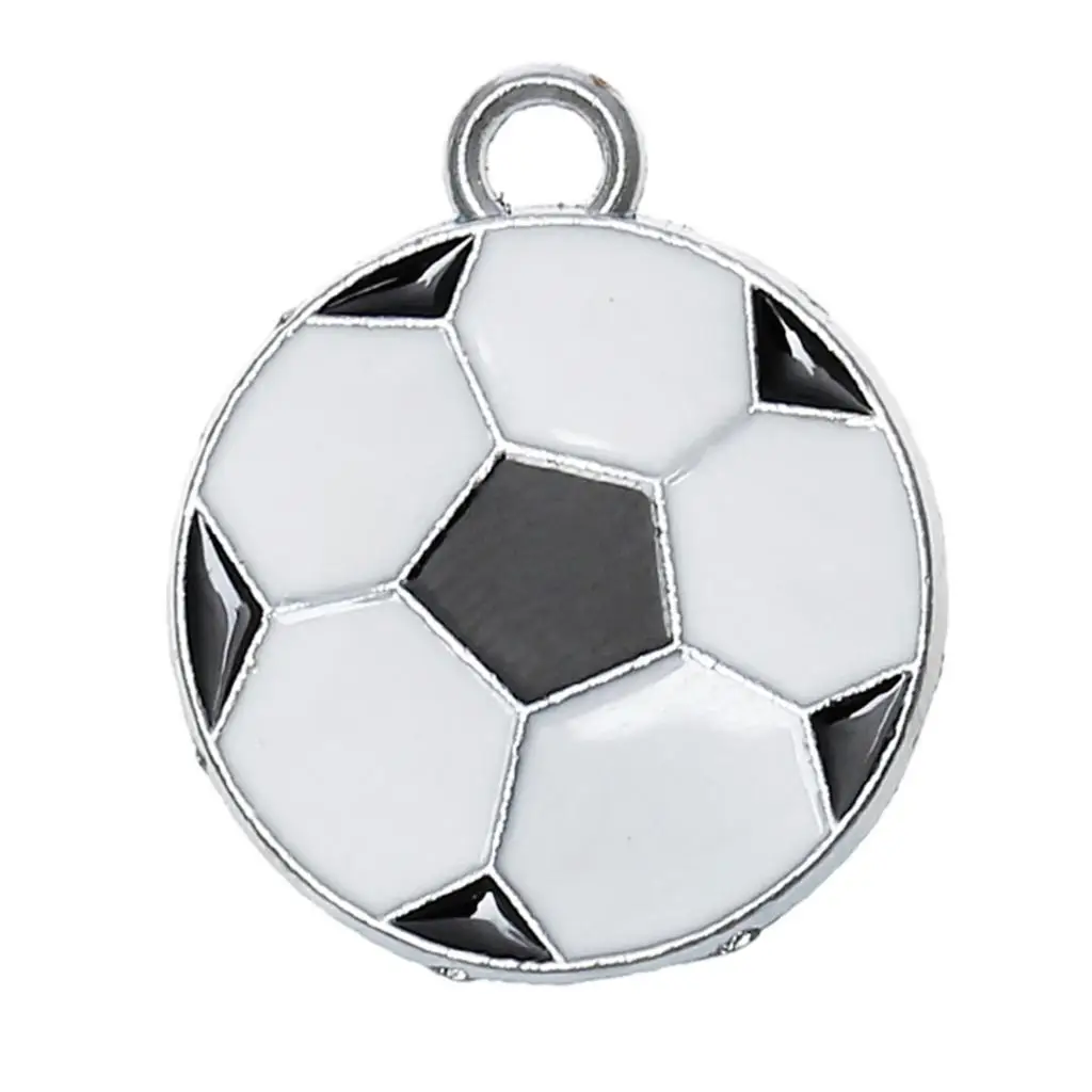 

DoreenBeads Retail 20PCs Silver Color Enamel Football Soccer Sport Charm Pendants 24x19mm(1"x6/8")
