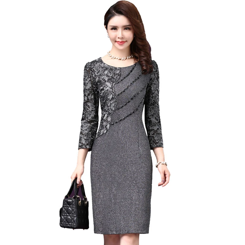 

High Quality Free Shipping New Autumn Fashion Mother Dress Medium Old Age Temperament Women Work Wear Fashion Plus Size