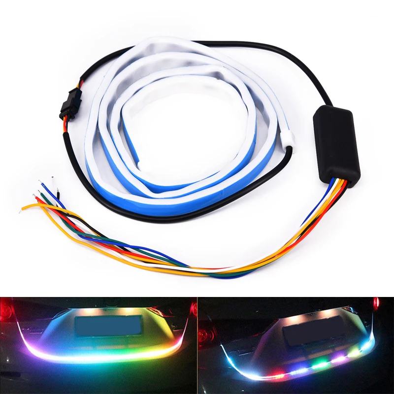 Супер яркий 4" RGB Автомобильный задний тормозной сигнал поворота, струящийся светодиодный светильник, 12 В, двухсторонняя лента, задний тормозной светильник, автомобильный стиль