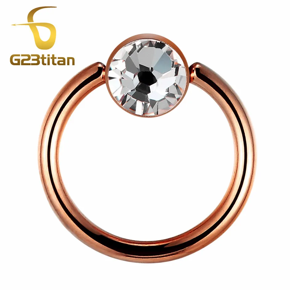 Rose Gold G23 титановое Кристальное кольцо перегородка ухо хряща трагус спираль губы ниппель пирсинг кольца унисекс мужчины женщины пирсинг ювелирные изделия - Окраска металла: Rose Gold