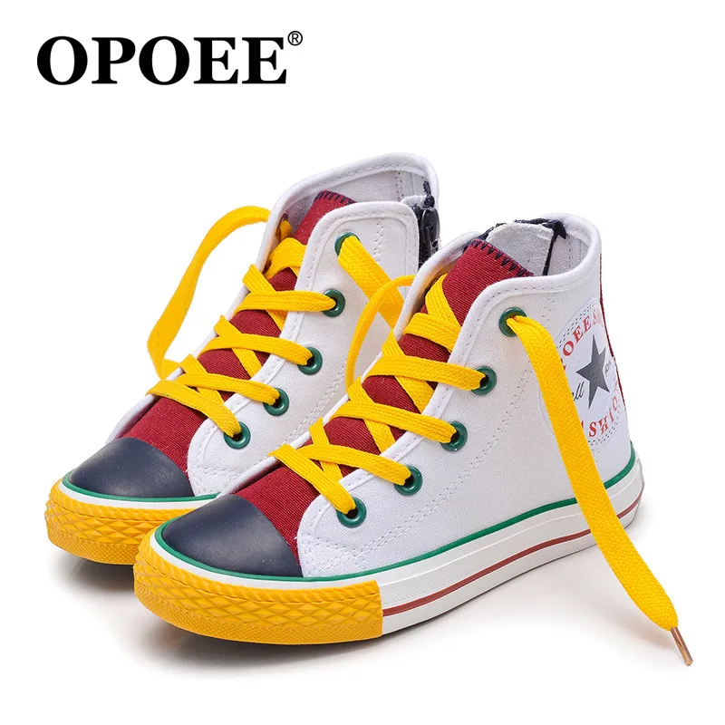 OPOEE/брендовая парусиновая детская повседневная обувь сезон весна модные высокие