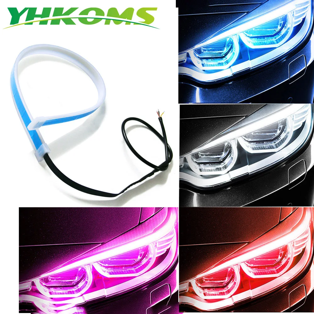 

YHKOMS 2 Pcs Car DRL LED Daytime Running Lights Flexible Turn Signal Guide Strip Headlight Assembly Yellow Turn Signal Lamp 12V