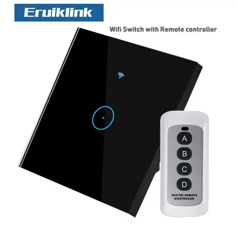 Switch with RC Умный переключатель Wi-Fi с голосовым управлением для ЕС/Великобритании Google Home и Alexa, беспроводной светильник с дистанционным управлением, переключатель с черной стеклянной панелью - Цвет: Switch with RC
