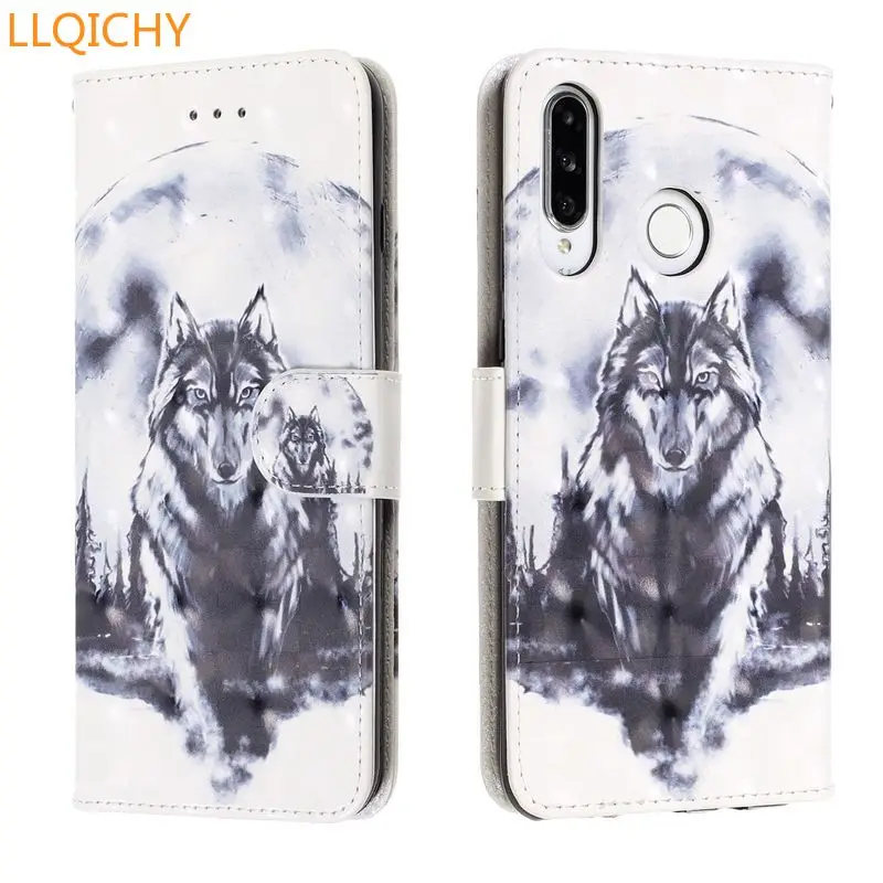Кожаный чехол-бумажник с откидной крышкой для Huawei P30 Lite Animal | Мобильные телефоны и