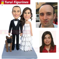 personalized dog figurines custom wedding couple figure with dog bobblehead figurines collectibles wedding cake topper with dog