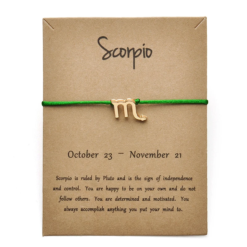 green gold Scorpio Модные украшения 12 созвездий Зодиака Скорпион счастливая веревка браслет браслеты для женщин мужчин подарок на день рождения - Окраска металла: green gold Scorpio