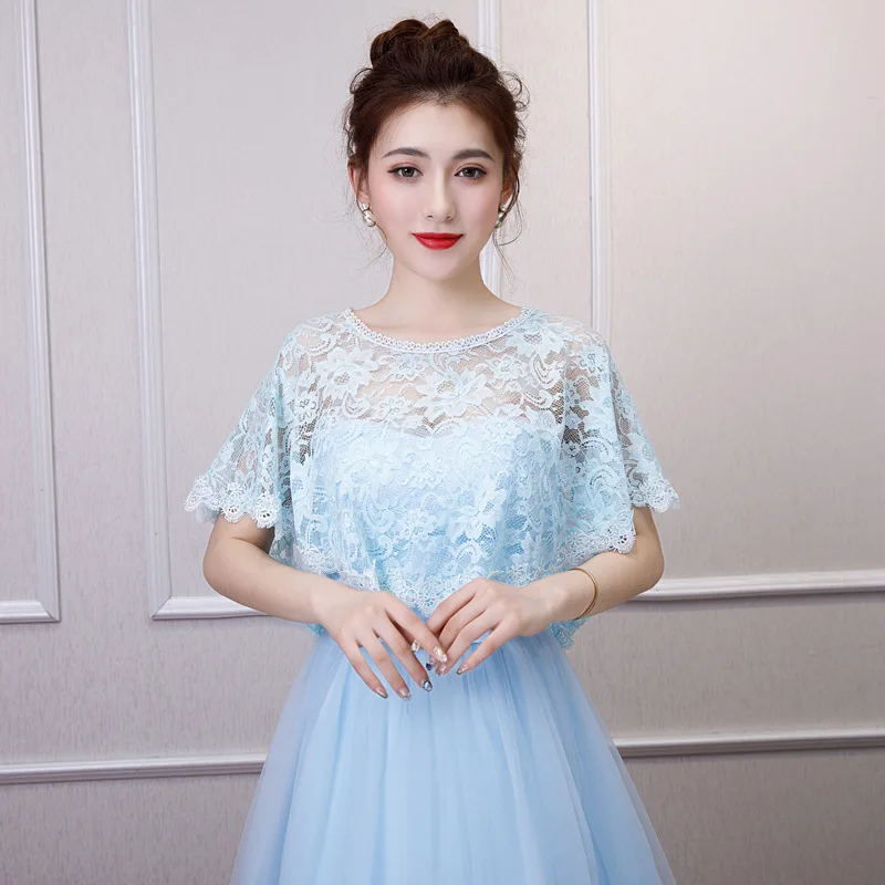 Light Blue Горячая Летняя кружевная Свадебная Накидка женская шаль болеро накидка Короткая Свадебная куртка для вечерние аксессуары - Цвет: Light Blue
