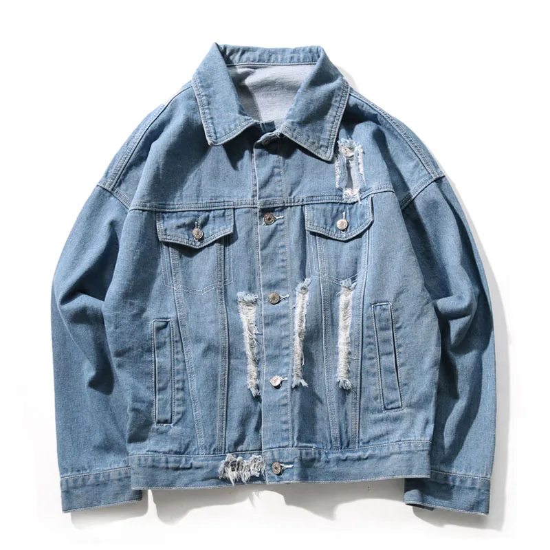 Куртка мужская рваная джинсовая в стиле хип-хоп повседневная качественная