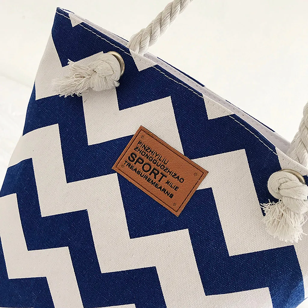 New Casual Women Striped Large Capacity Tote Canvas Shoulder Bag Shopping Bag Beach Bags Casual Tote Bolsa Feminina#H10