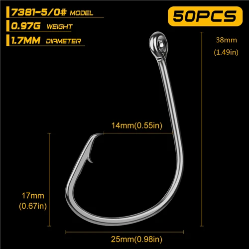 size5-0 Бренд Proberos 50 шт./лот 1#-5/0# рыболовные крючки черные цвета Осьминог/круг спортивный круг джиг большой Рыболовный крючок Карп бас Anzol Peche - Цвет: size5-0