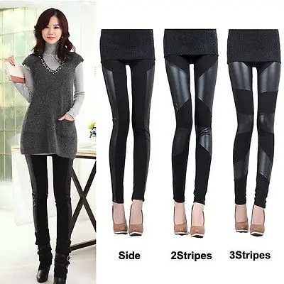 Women's Skinny Faux Leather Stretch Jeggings Trousers Jeans Pants Leggings Black | Женская одежда