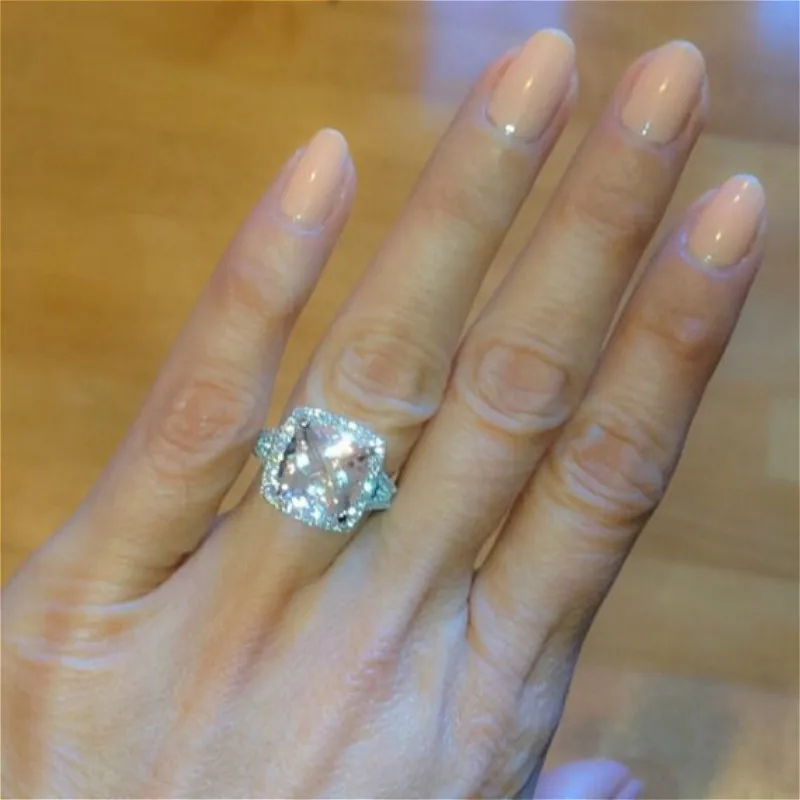 Квадратное розовое CZ женское кольцо белого золота цвет обручальные кольца для