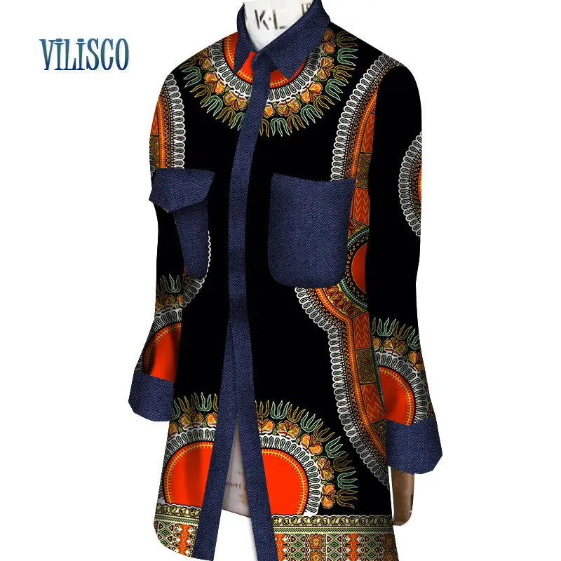 

Fashion Casual 100% Cotton Patchwork Cowboy Trench Coat African Wax Print Coat for Women African Style Clothing WY3106