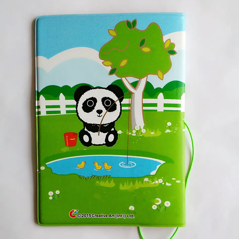 The Rainbow on the grass under pandas eat bamboo Passport Holder Green PVC Leather Travel Cover 3D Design 14*10CM | Багаж и сумки