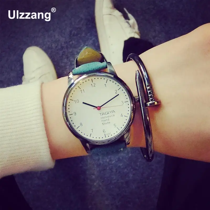 2018 повседневные винтажные простые кожаные джинсы Спортивные кварцевые наручные