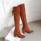 Женские сапоги выше колена из нубука, на молнии, с круглым носком