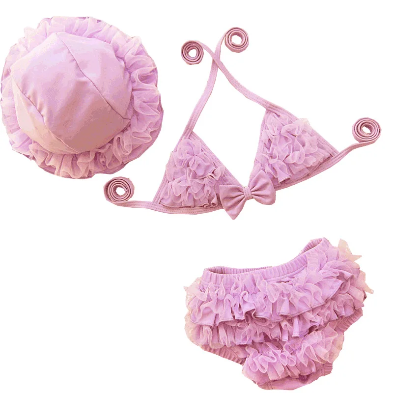 

Lovely Baby Girls Swimwear Toddler Kids Swimming Costumes Summer Baby Girl 3Pcs Sleeveless Bikini Baby Girls Beachwear Swimsuit
