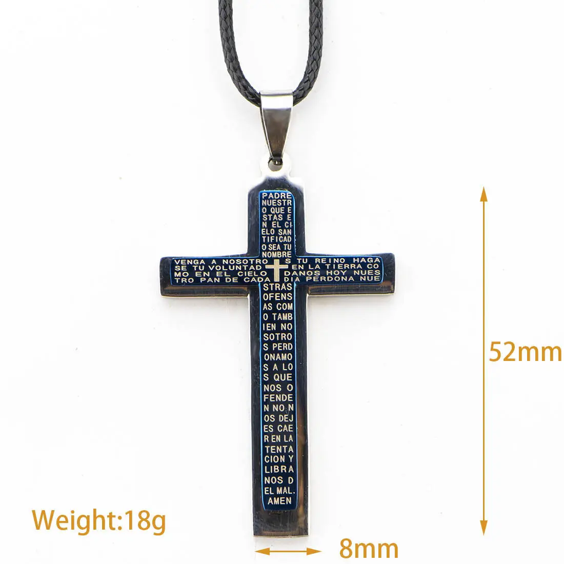 New Gift Unisex's Men Blue Silver Stainless Steel Cross Pendant Necklace Chain Black leather A-2240 | Pendants