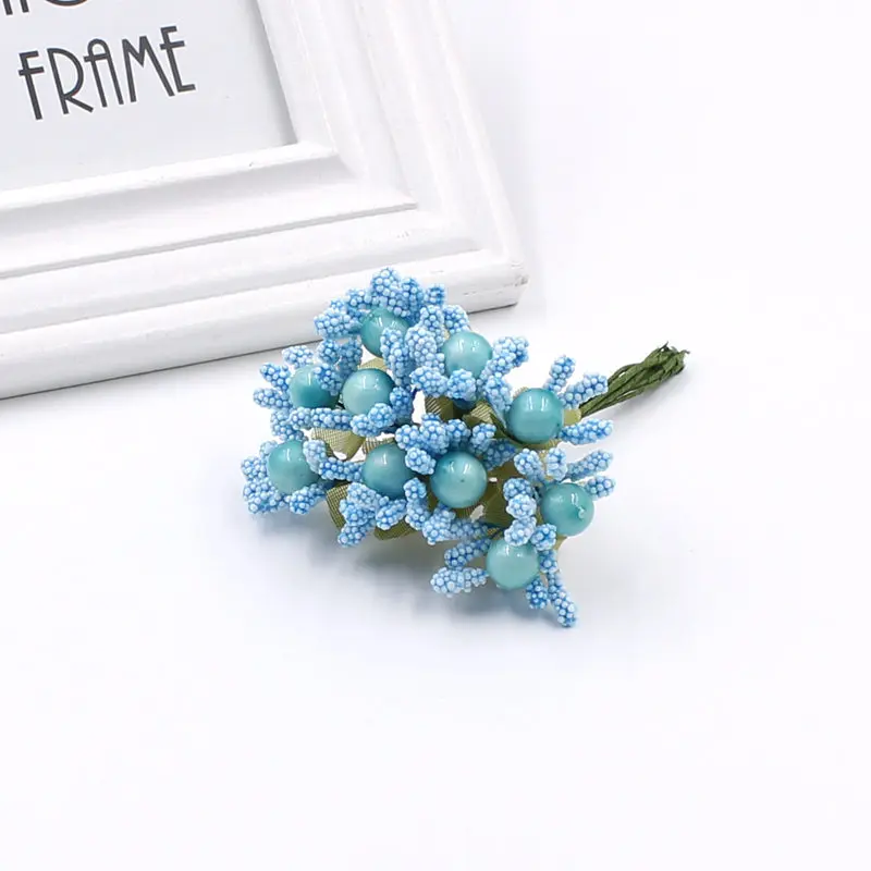 Ягодные искусственные тычинки, листья, букет цветов, обручальное кольцо, цветок, украшение для рождественской вечеринки, сделай сам, гирлянда, цветок, искусственный цветок - Цвет: Синий