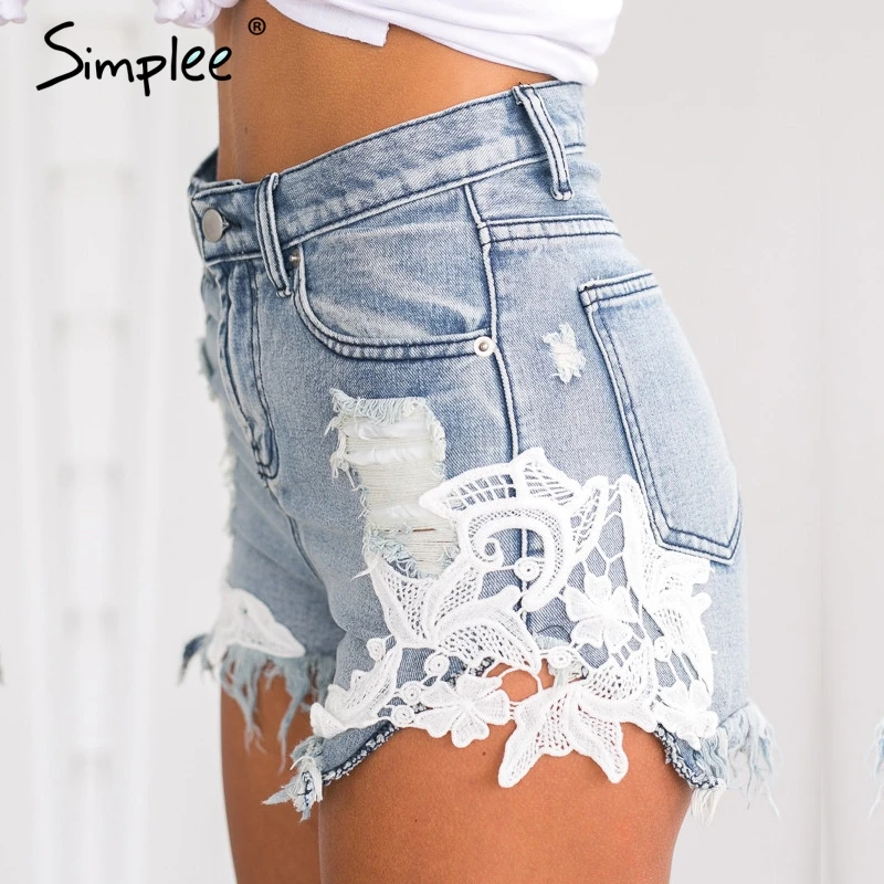 Simplee 2018 рваные женские шорты с карманами летние повседневные джинсовые винтажные