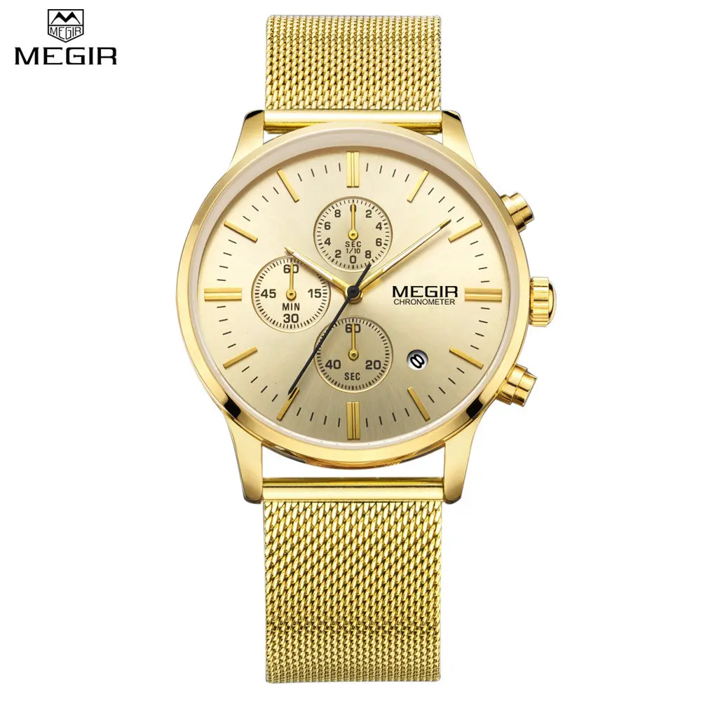 Cool Мужчины Хронограф кварцевые часы мужские из нержавеющей стали сетка группа