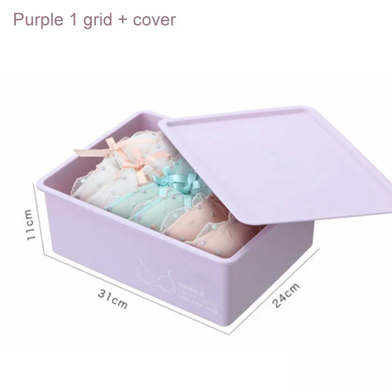 Purple 1 grid Коробка для хранения нижнего белья с крышкой 10/15 сетки для домашнего гардероба ящик шкафа Органайзер чехол для носков трусики бюстгалтеры - Цвет: Purple 1 grid