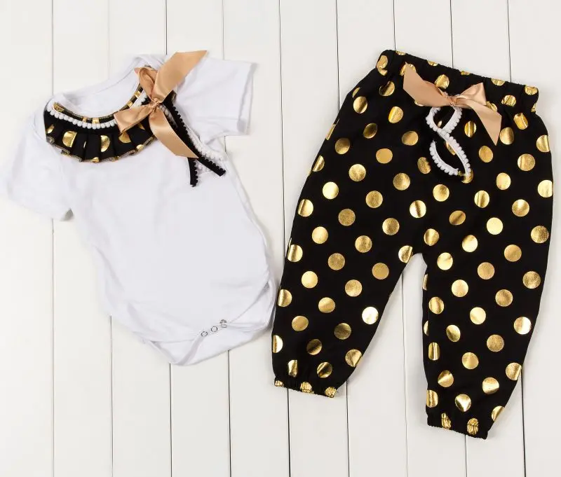 Детский наряд для новорожденных розовые и Золотые девочки золотые цветочные