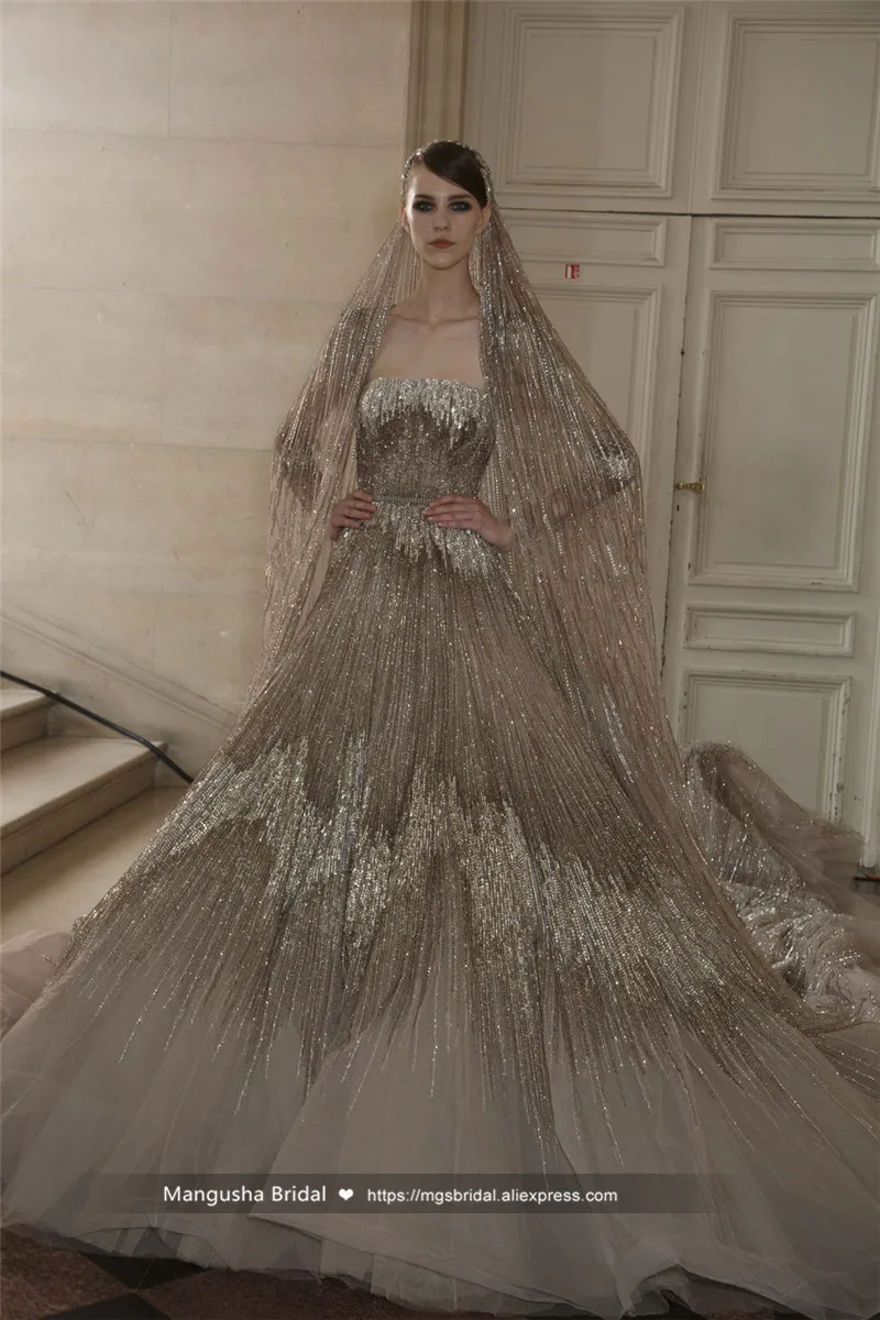 2016 Эли Сааб Свадебные Платья Роскошные Бисероплетение Без Бретелек С Плеча