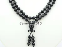 Natural Black Onyx 6mm Gems Stone Buddhist 108 Beads Prayer Mala Knot Necklace Multi-Purpose 5Strands/Pack