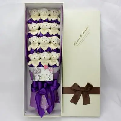 12pcs purple 21 шт./кор. 9 шт. Kawaii плюшевый медведь игрушки 12 шт. розовое мыло цветок Романтический мультфильм игрушки букет на День святого Валентина, подарок девушке - Цвет: 12pcs purple