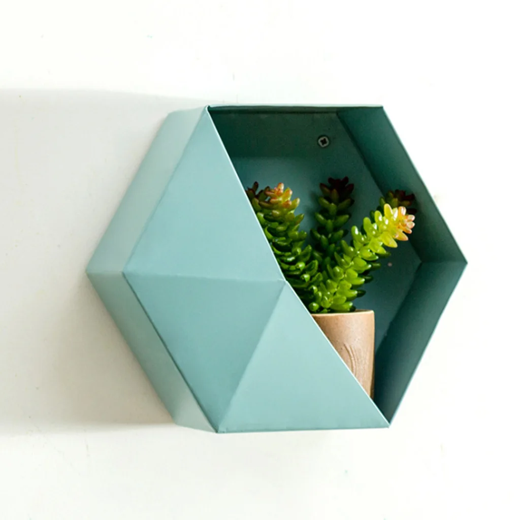 Blue 35cm Металлическая подставка для цветов горшок настенное крепление железная Шестигранная стойка для выкладки растений блок для хранения растений для домашнего офиса магазин Настенная Корзина Для выкладки - Цвет: Blue 35cm