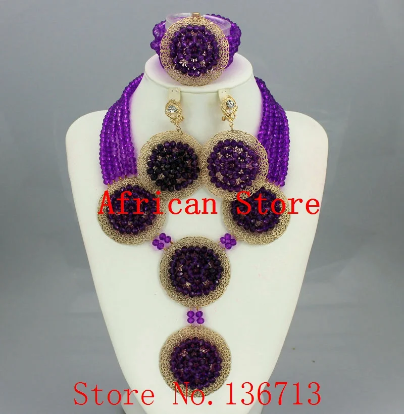 

African Beads Jewelry Set Fashion Nigerian Wedding African Beads Necklaces Earrings set Girls Womens Necklace BC501-2