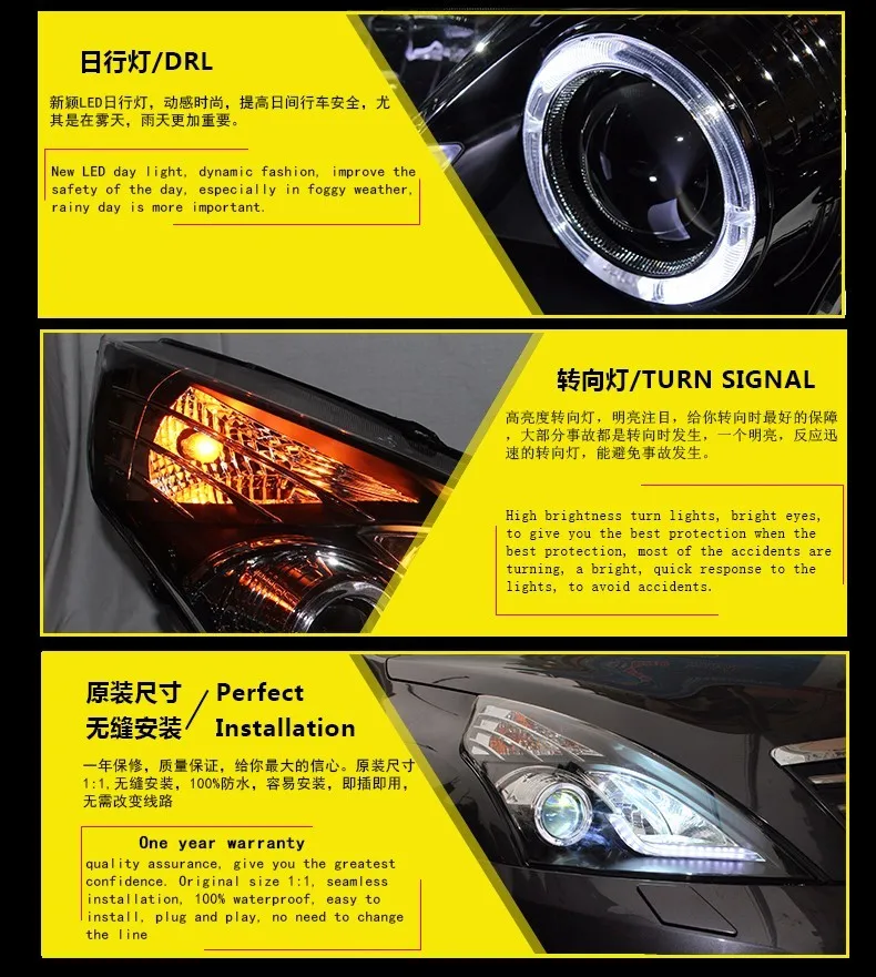 KOWELL автомобильный Стайлинг для Nissan TEANA головной светильник s 2008-2012 для Nissan TEANA светодиодный светильник Q5 bi xenon объектив HID комплект луч