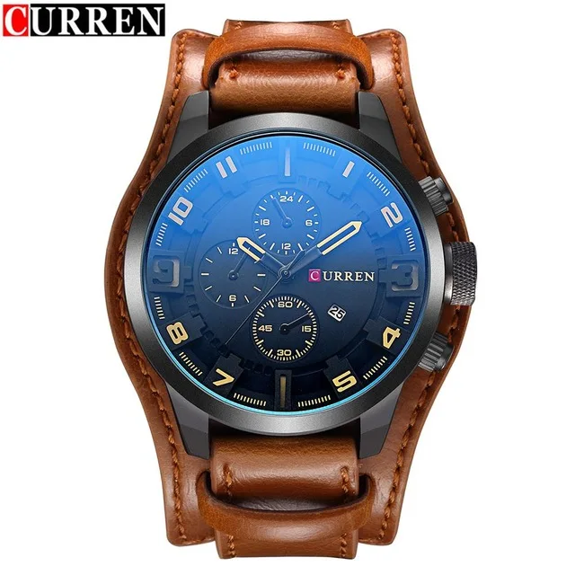 brown black black Curren Мужские s часы лучший бренд класса люкс коричневый кожаный ремешок Кварцевые часы мужские военные спортивные дропшиппинг часы Relogio Masculino - Цвет: brown black black