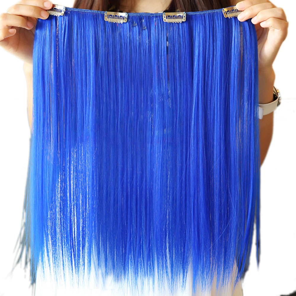S 42cm Synthetic Hair Straight Clip In Hair Extension Red Pink White Cosplay Hairpiece Party Hair Hair On Hairpins